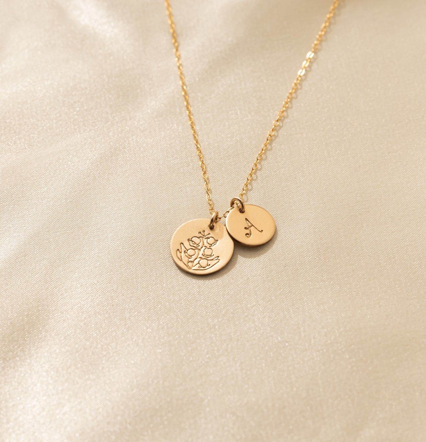 Personalized Birth Flower Initial Gold Necklace