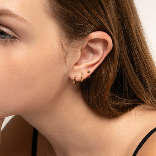 Black Pave Huggie Hoop Earrings