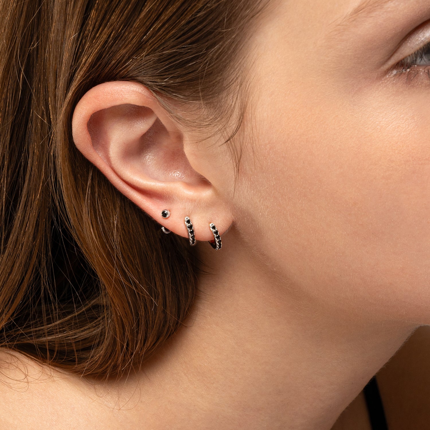 Single Black Pave Huggie Hoop J CO Jewellery