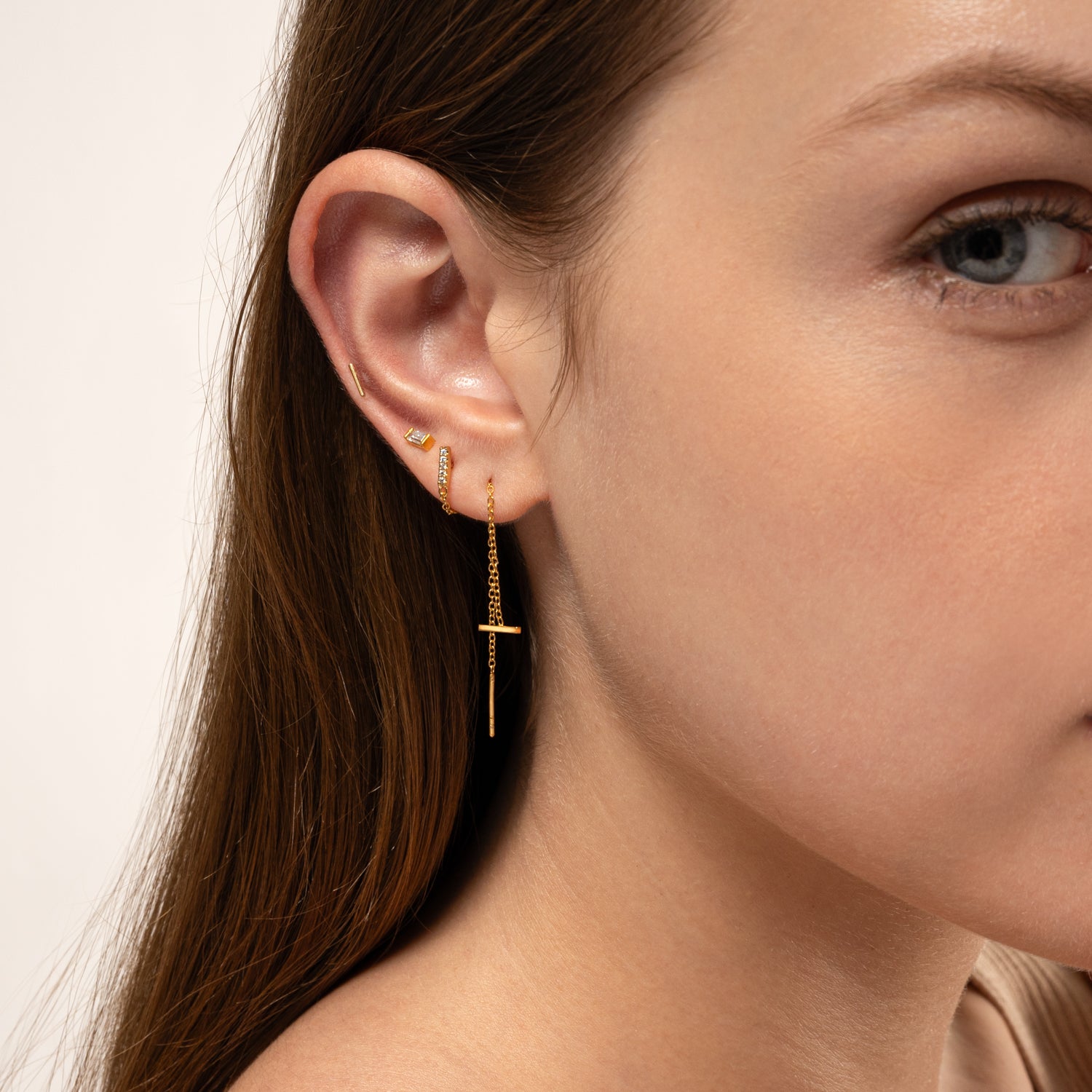 Pave Bar Chain Stud Earrings