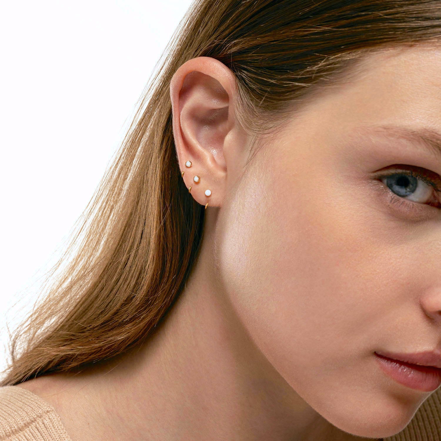 Opal Ball Huggies Hoop Earrings J CO Jewellery