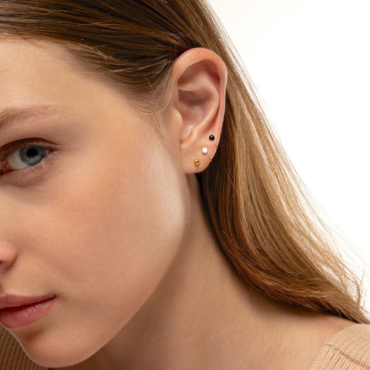 婴儿球黑色搪瓷圈式耳环