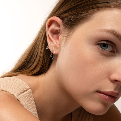 Little Black Bezel Hoop Earrings