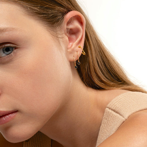 Little Black Bezel Hoop Earrings