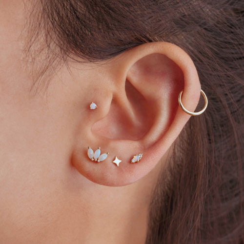 14K Solid Gold Opal Marquise Trio Flatback Earring Set