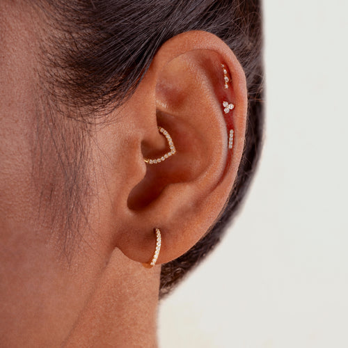 14K Solid Gold V Diamond Hoop Clicker