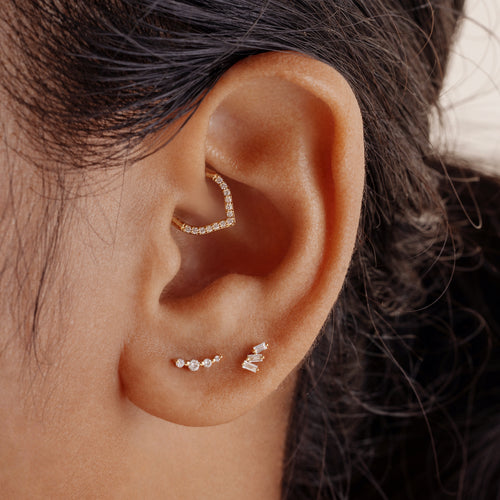 14K Solid Gold V Diamond Hoop Clicker
