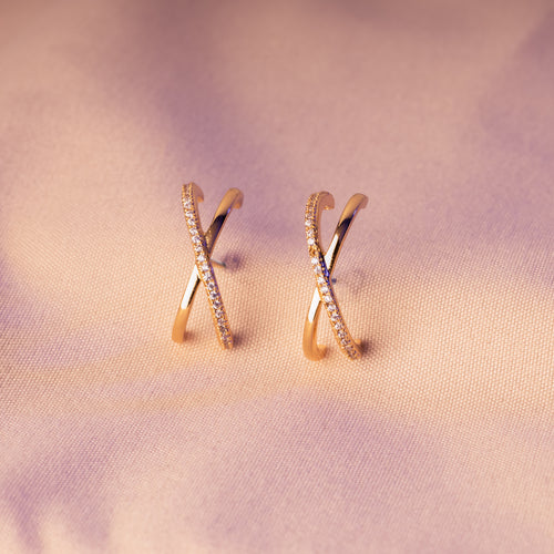 Pave Cross Suspender Stud Earrings