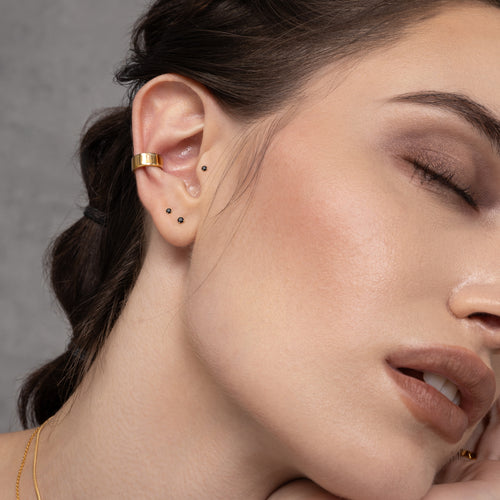 14K Solid Gold Baby Black Diamond Flatback Earring - 2mm