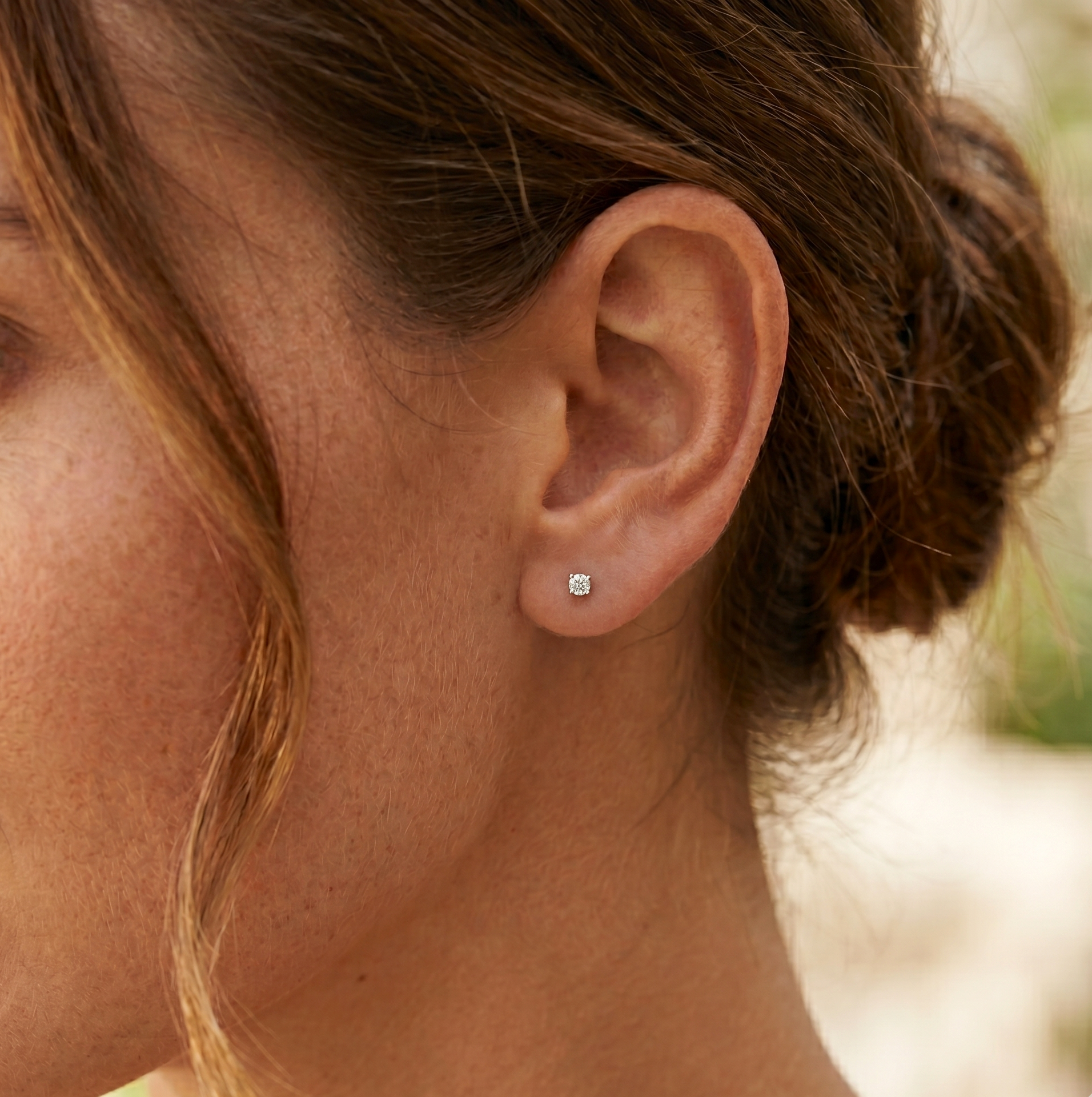 14K Solid Gold Baby Diamond Stud Earrings