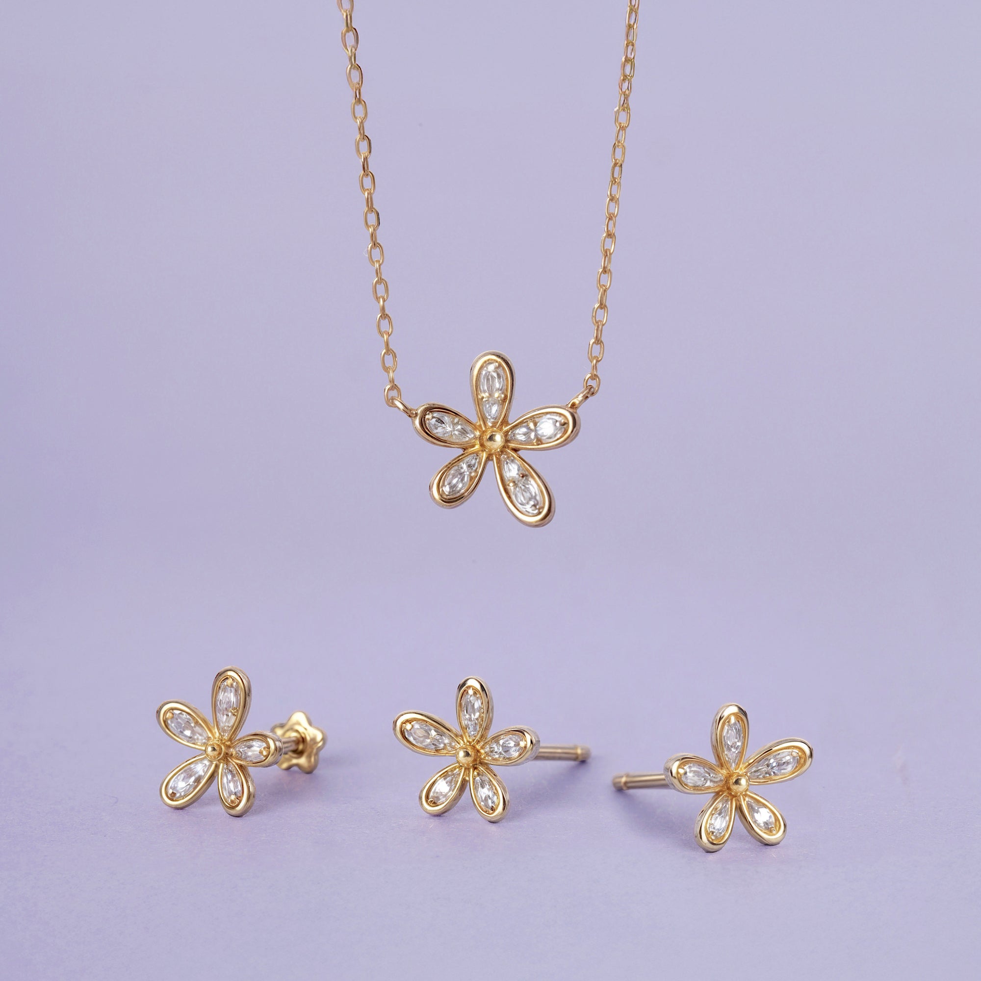 14K ソリッドゴールド フロレゾン パヴェ ダイヤモンド ネックレス