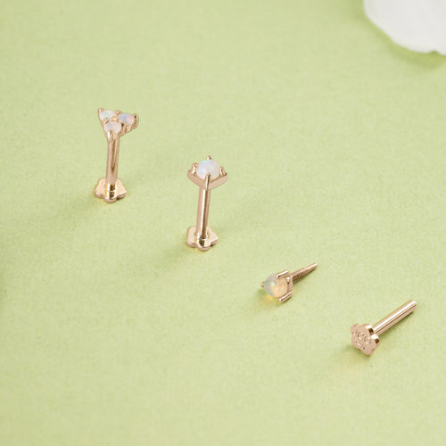 14K Solid Gold Mini Opal Squared Threaded Labret Earring
