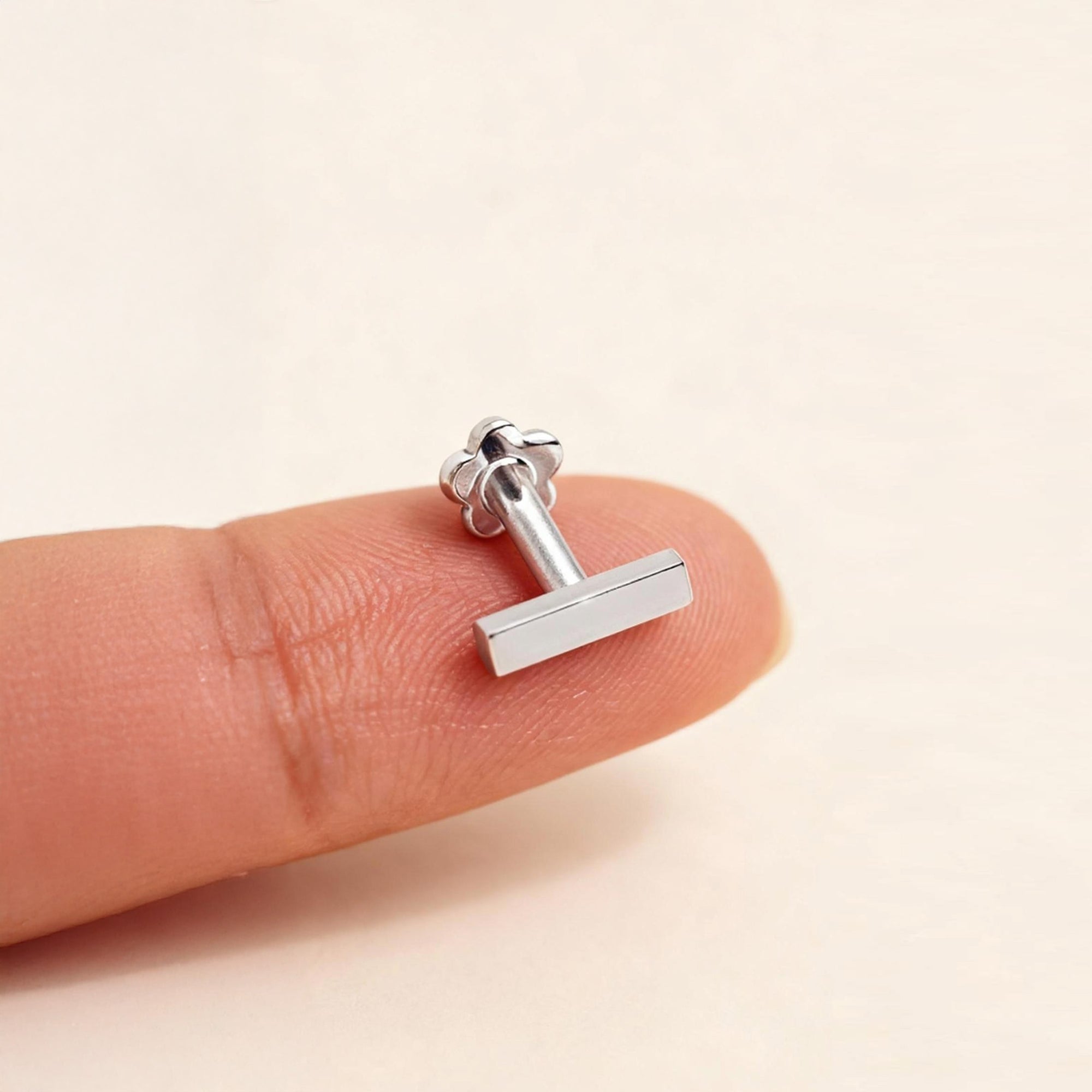 14K Solid Gold Micro Bar Flatback Earring