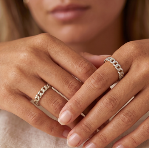 Intertwined Silver Chain CZ Ring