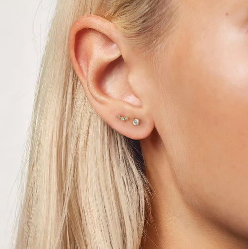 Anting Labret Berulir Berlian Bezel Bayi Trio Emas Padat 14K