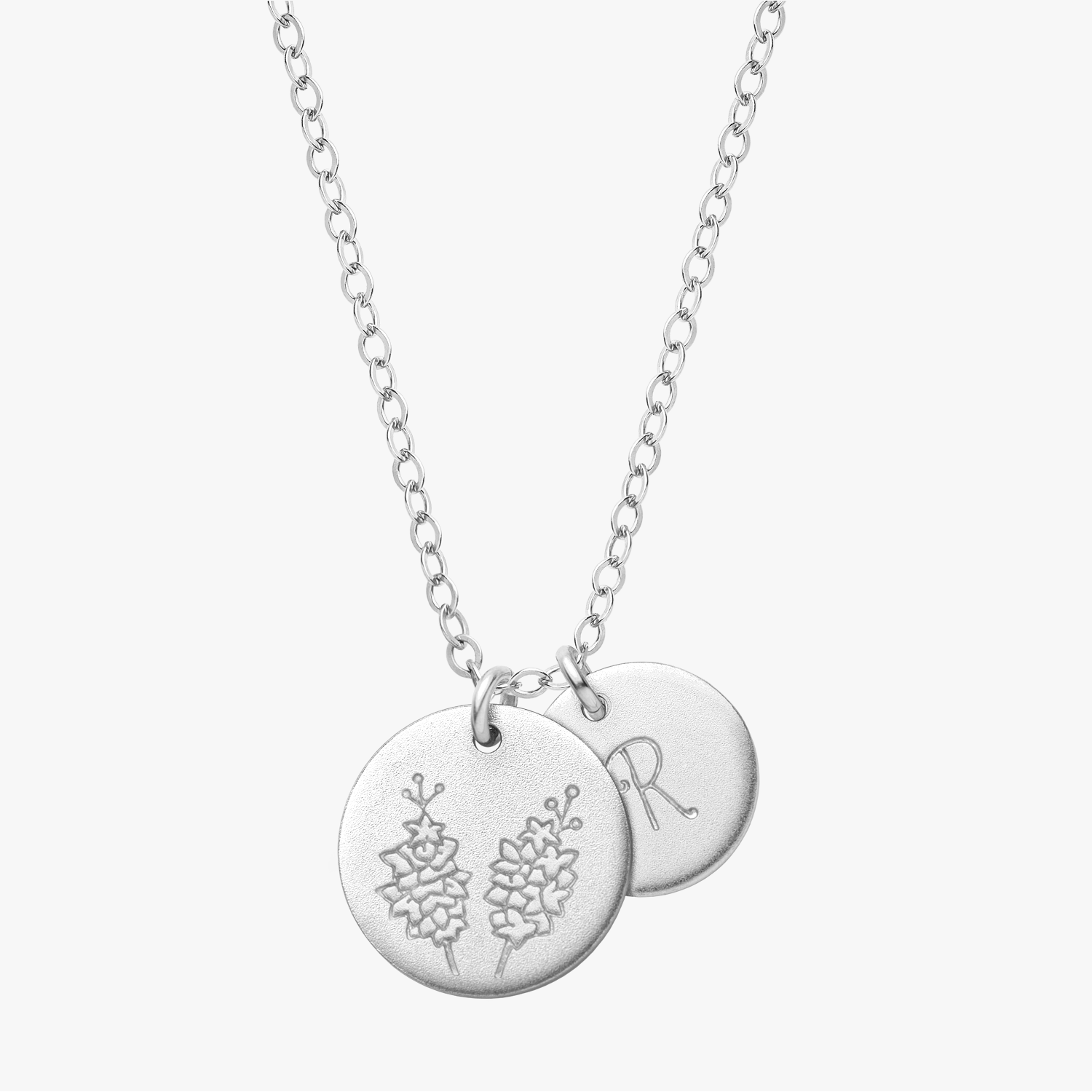 Personalized Birth Flower Initial Silver Necklace