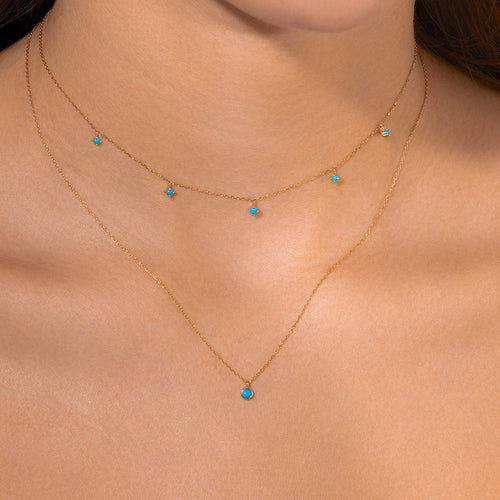 14K Solid Gold Shaker Turquoise Necklace