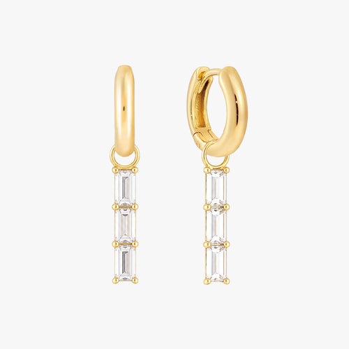 Baguette Trio Charm Huggie Earrings