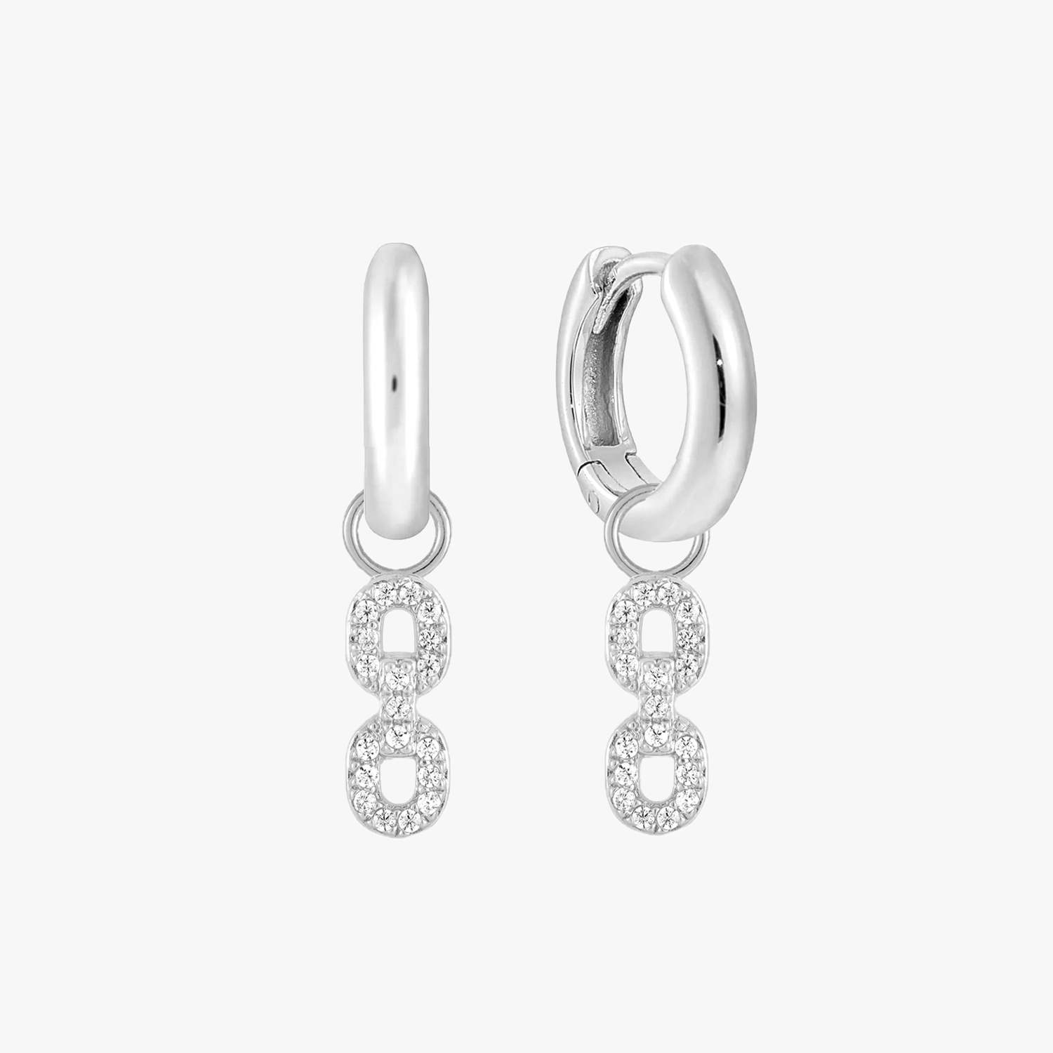 Cuban Chain Pave Charm Hoop Earrings