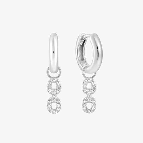 Cuban Chain Pave Charm Hoop Earrings