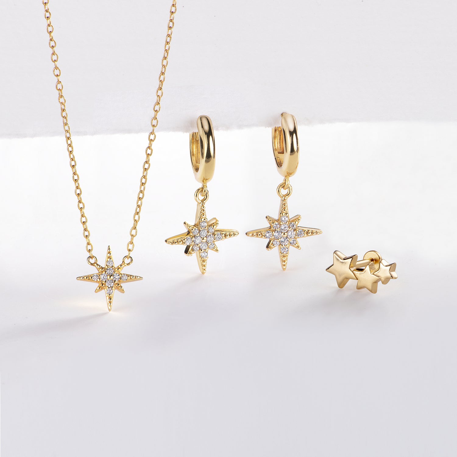 Starburst Earrings & Necklace Set - Gold
