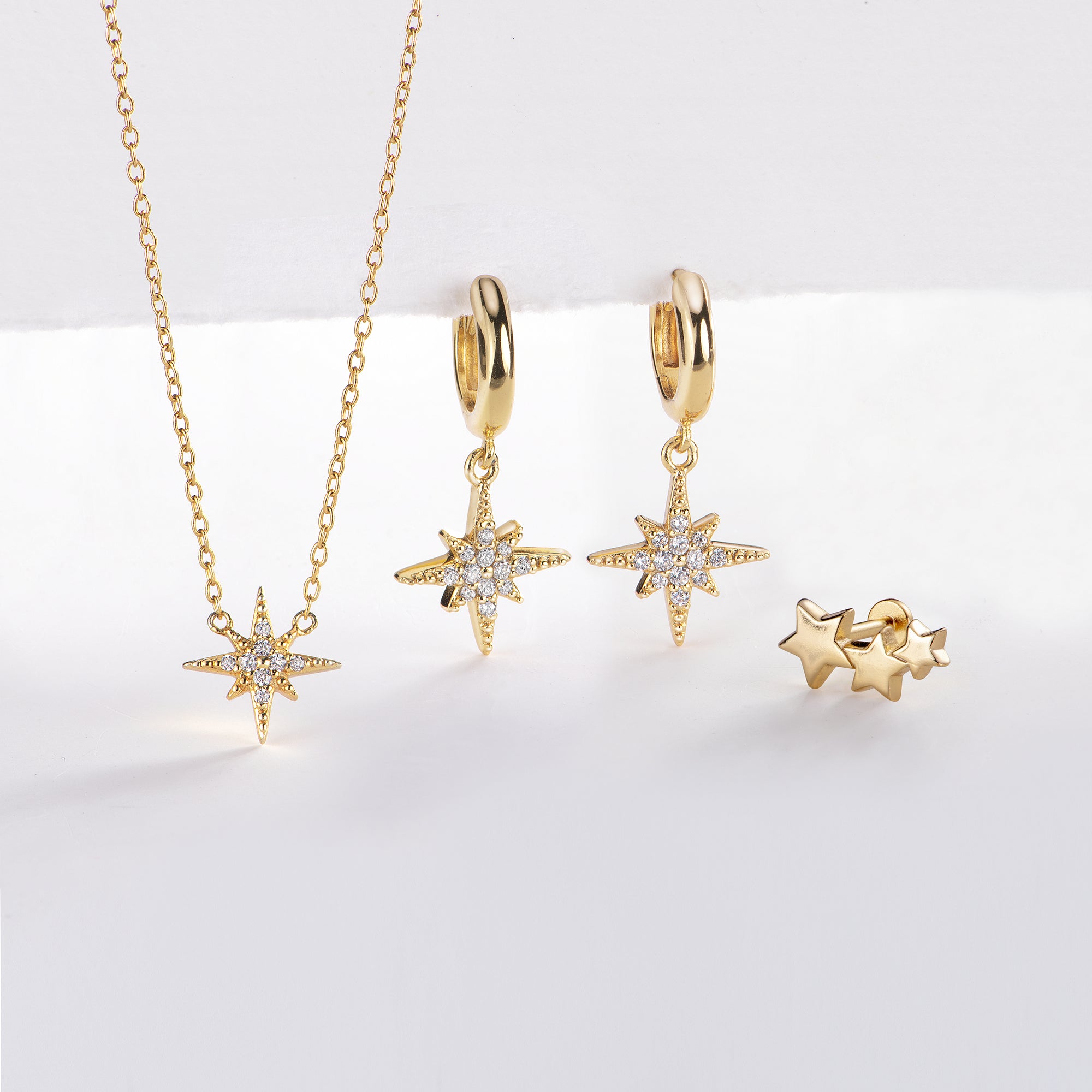 Starburst Earrings & Necklace Set - Gold