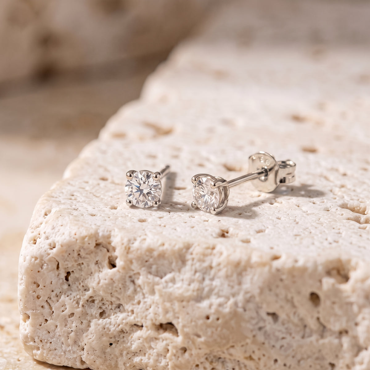 14K Solid Gold Tiny Diamond Stud Earrings