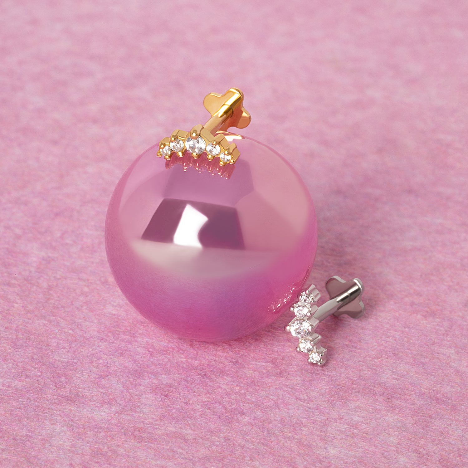 Crescent CZ Internal Labret Earring