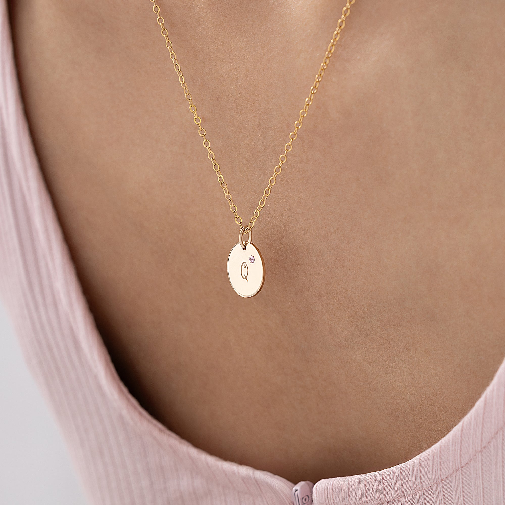 Personalized Initial Necklace with Set Birthstone