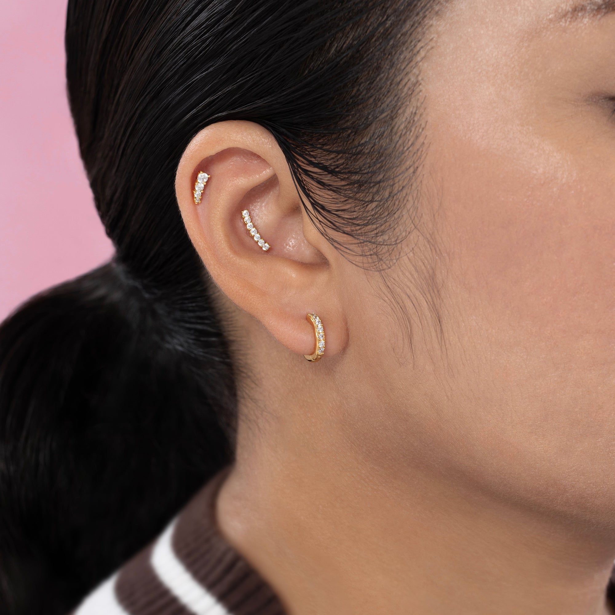 Curve CZ Threaded Labret Earring