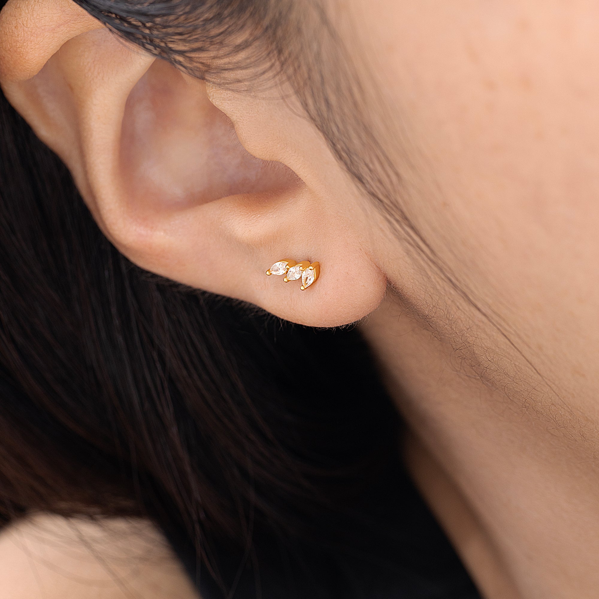 Stacking Marquise CZ Threaded Labret Earring