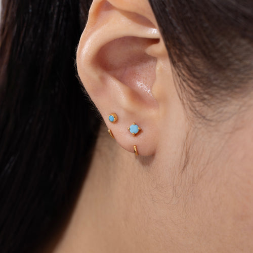 Mini Turquoise Bezel Huggie