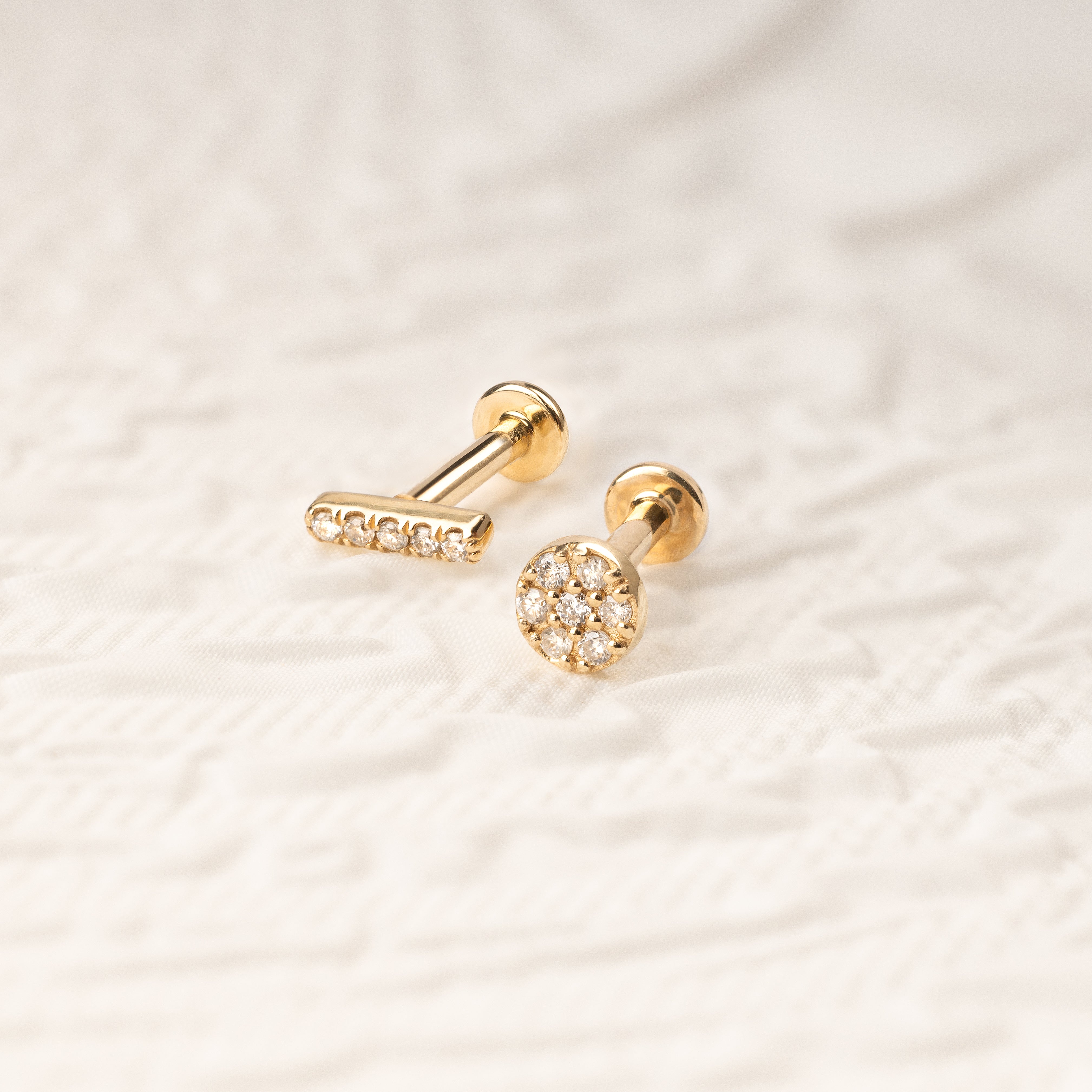 14K Solid Gold Diamond Bar Threaded Labret Earring – J&CO Jewellery