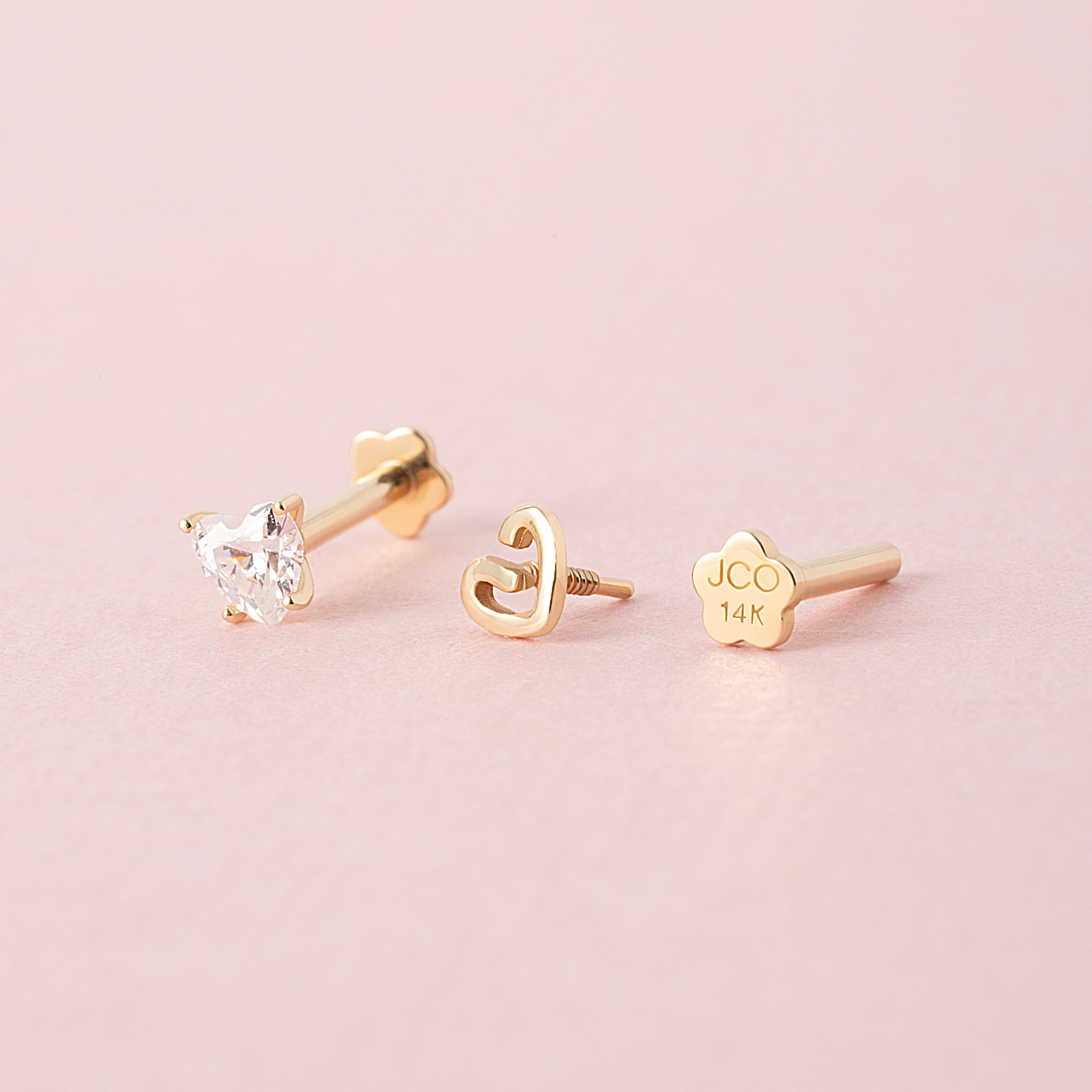 14K ソリッドゴールド プレイフルハート 内部ねじ式ラブレット