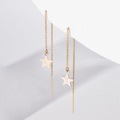 Personalized Little Star Initials Threader Earrings