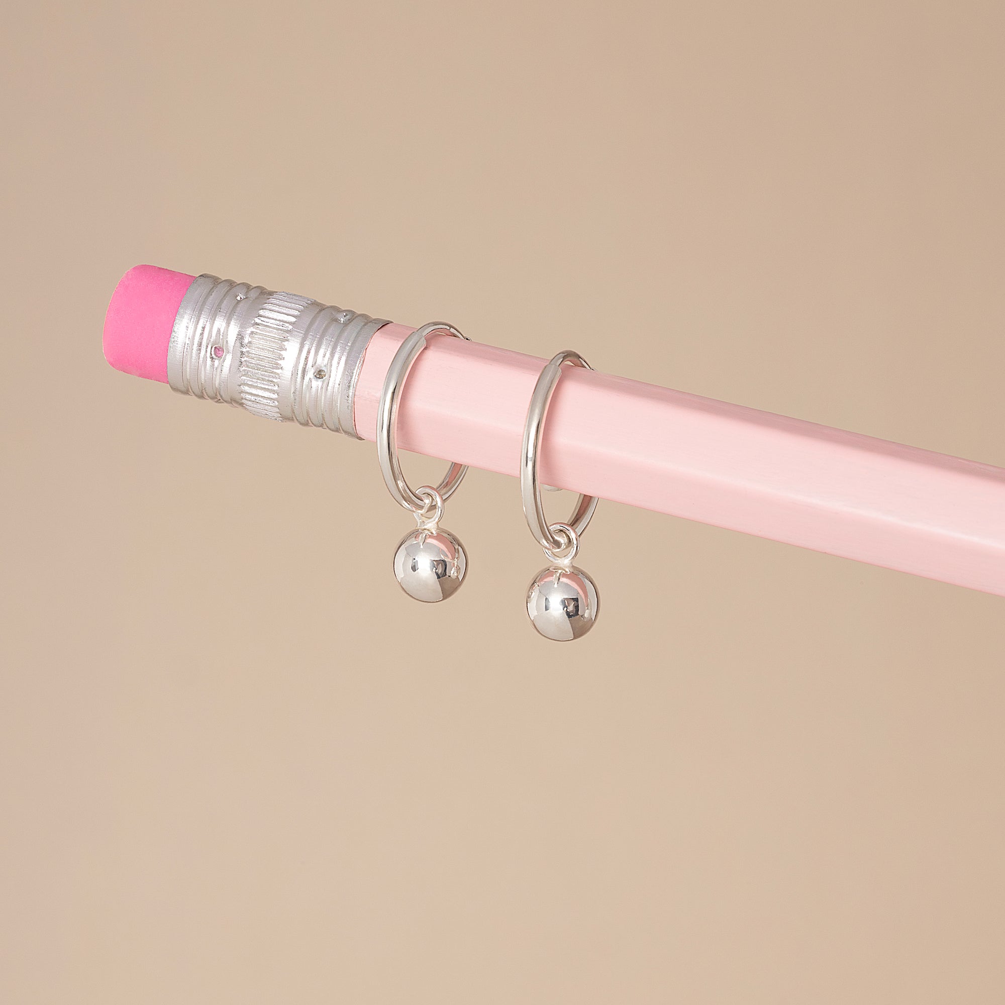 Silver Round Ball Hoop Earrings