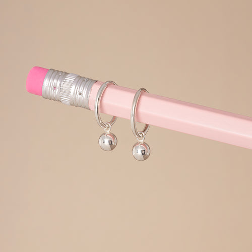 Silver Round Ball Hoop Earrings
