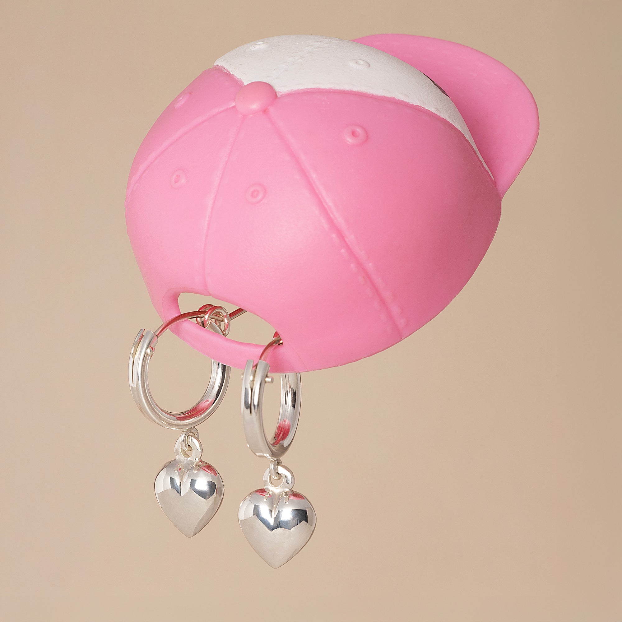 Silver Puff Heart Modern Round Hoop Earrings