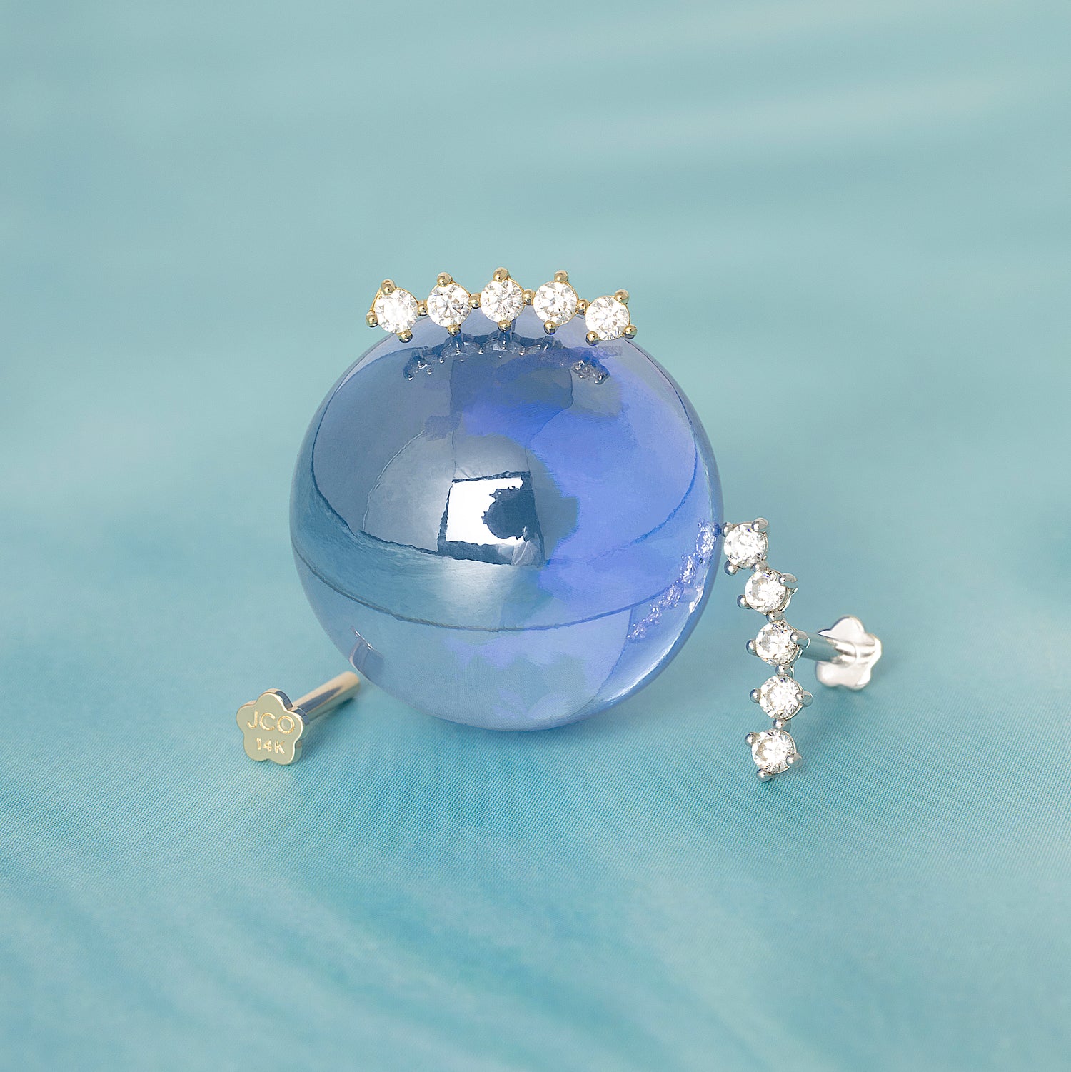 14K Solid Gold Lab Diamond Pavé Crescent Flatback Earring