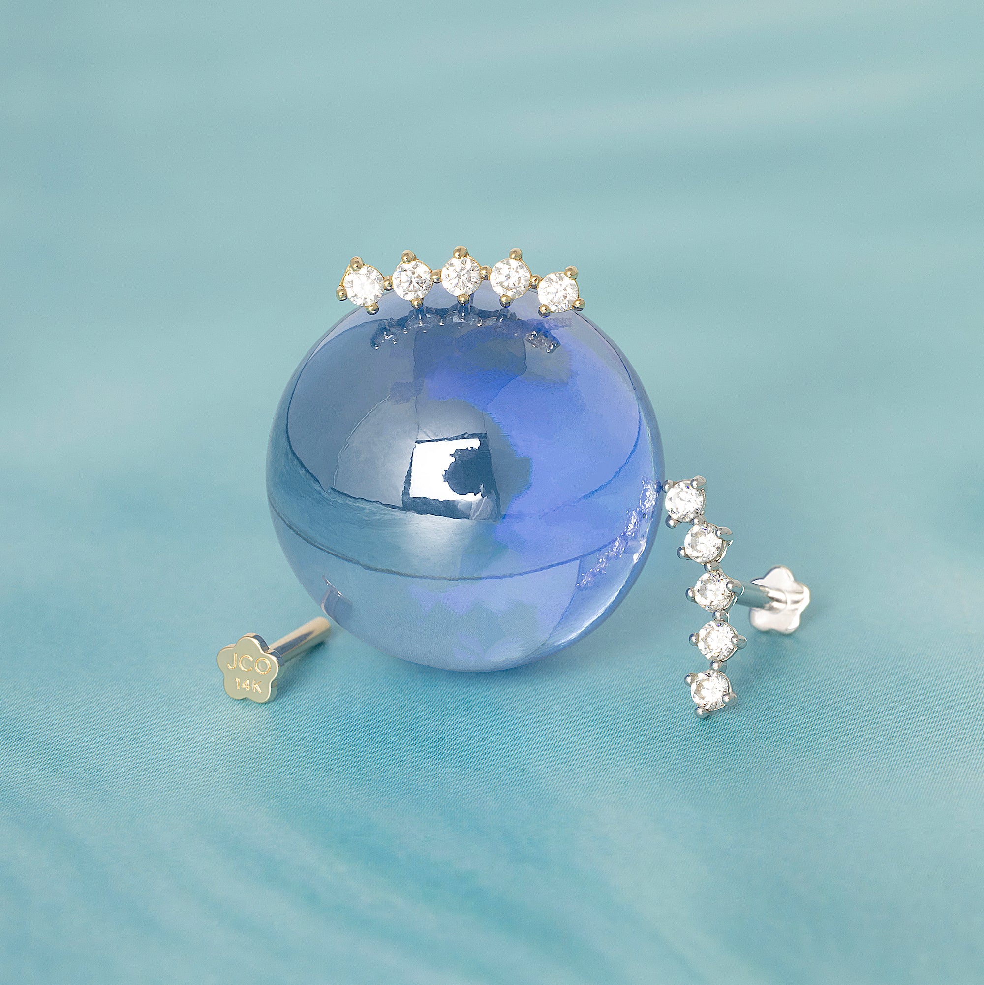 14K Solid Gold Lab Diamond Pavé Crescent Flatback Earring