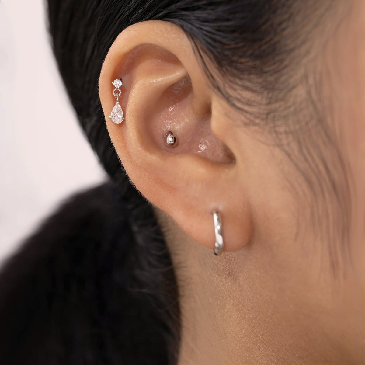 Dangle CZ Pear Flatback Earring