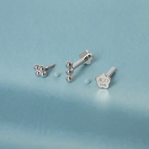 14K Massivt Gull Mini Trippel Boble Bar Flatbak Øredobb