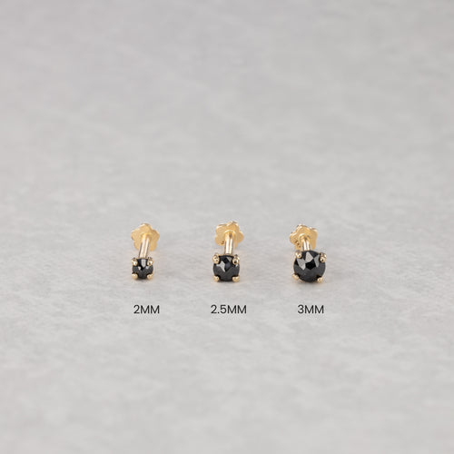 14K Solid Gold Baby Black Diamond Flatback Earring - 2mm