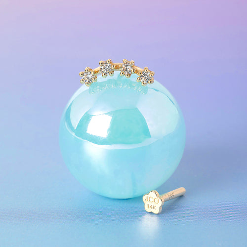 14K ソリッドゴールド スタークラスター フラットバック イヤリング