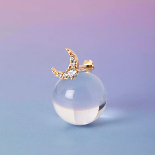 14K ソリッドゴールド パヴェ ラディアントムーン フラットバック イヤリング