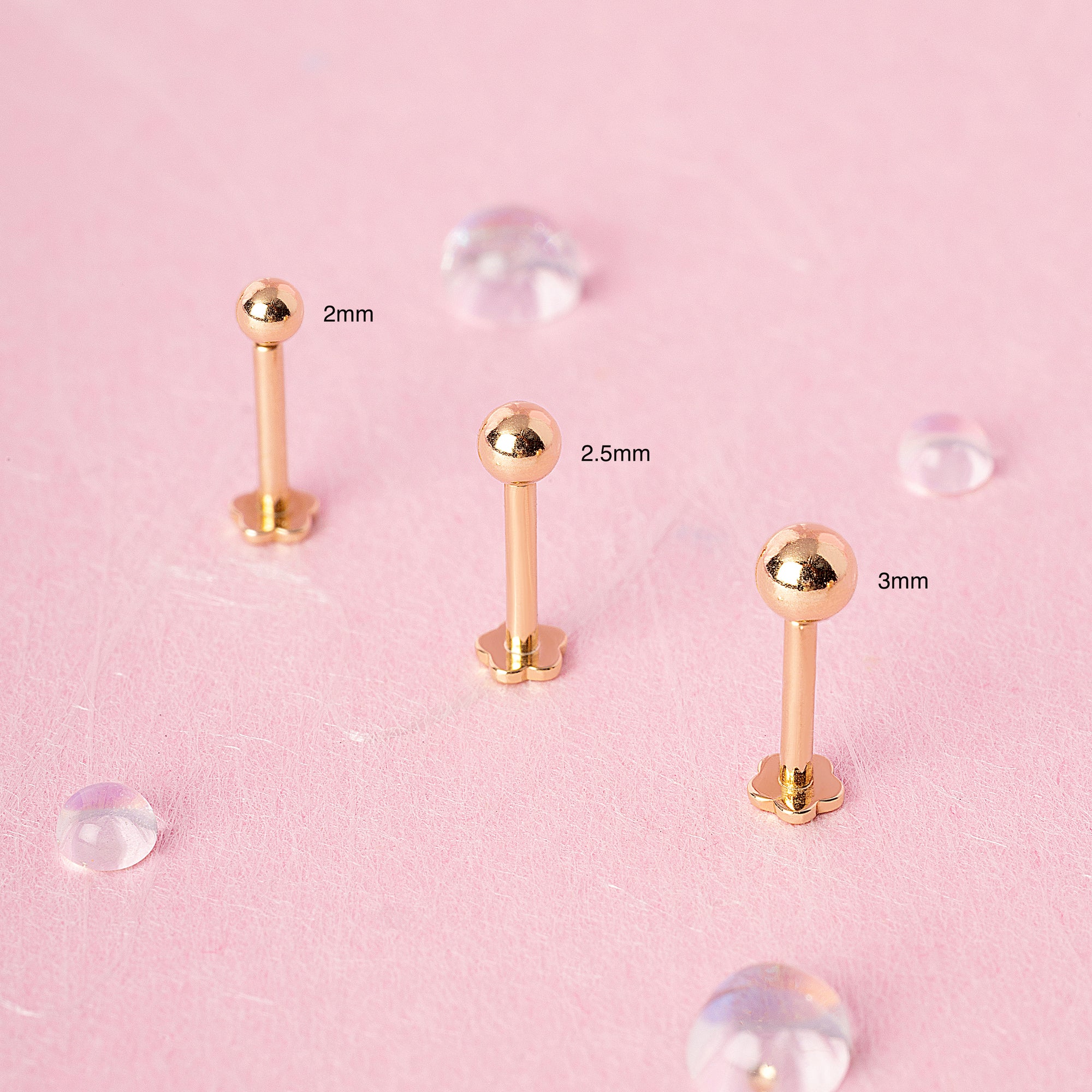 14K Solid Gold Mini Ball Labret Earring 2.5mm