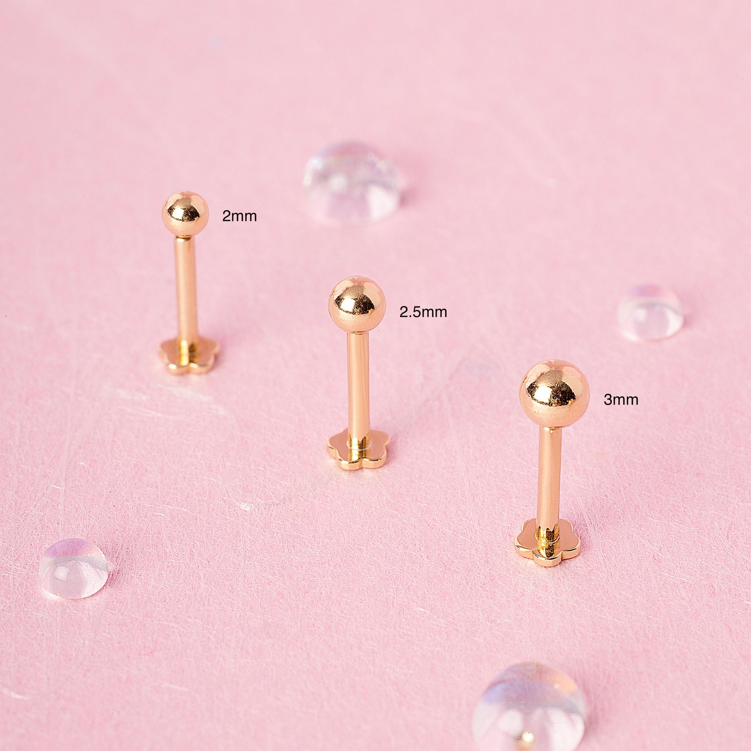 Anting Labret Bola Bayi Emas Padat 14K 2mm