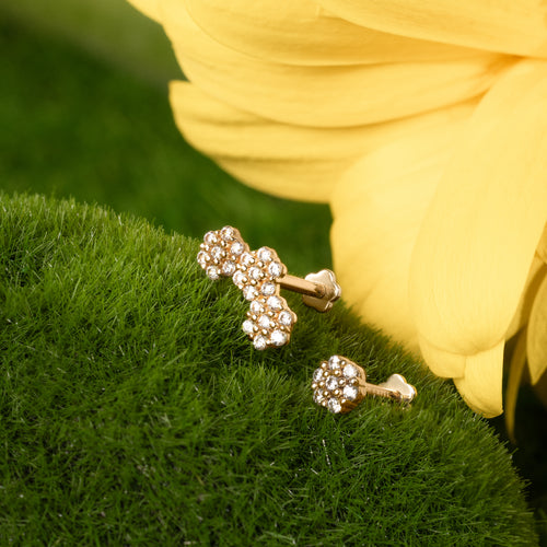 14K Solid Gold Honeycomb Cluster Flatback Earring