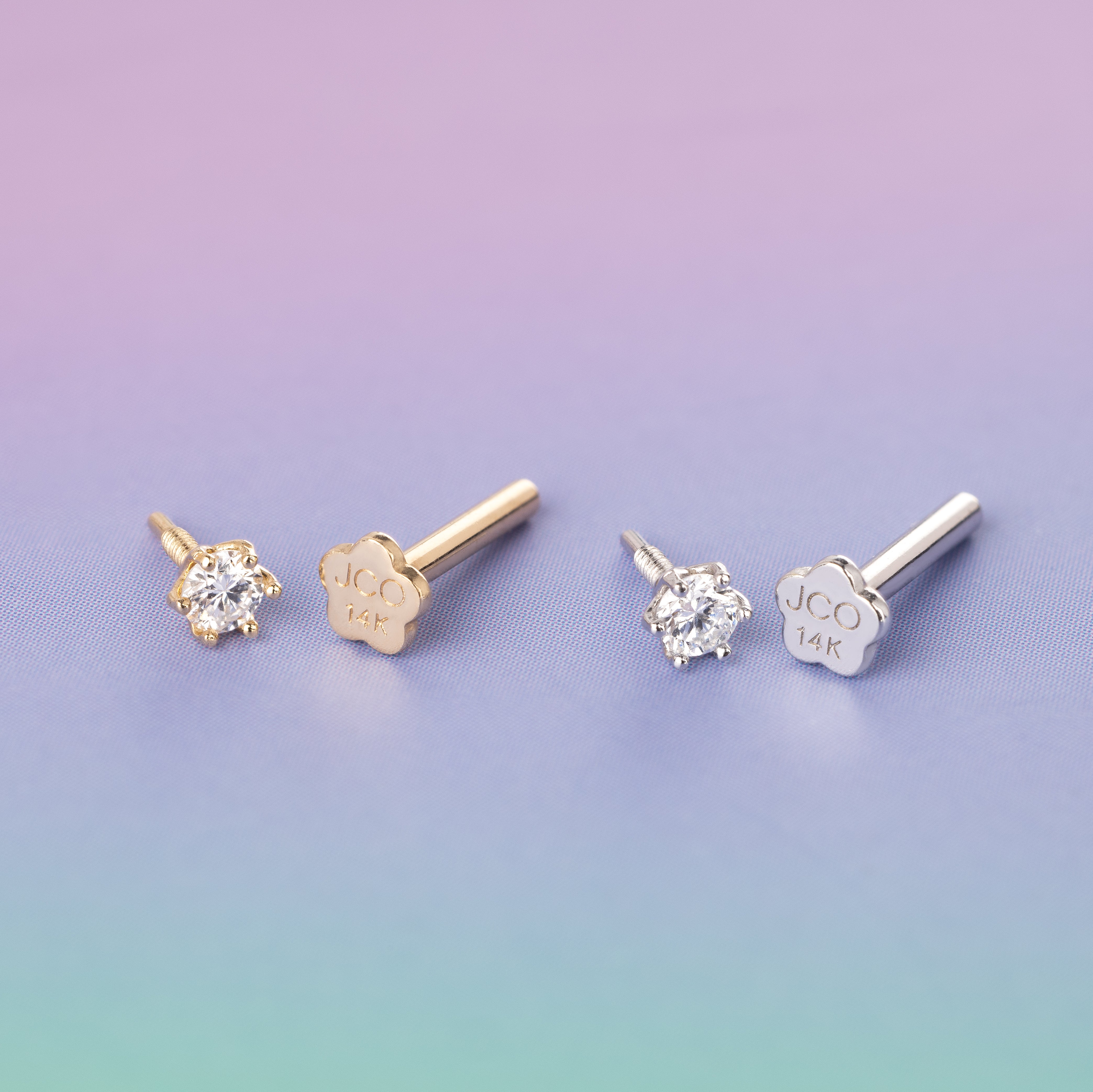 14K Solid Gold Baby Lab Diamond Flower Prong Flatback