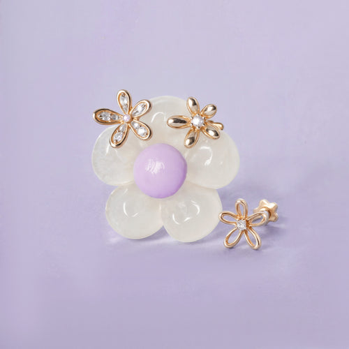 14K Solid Gold Floraison Pav√© Diamond Flatback Earring